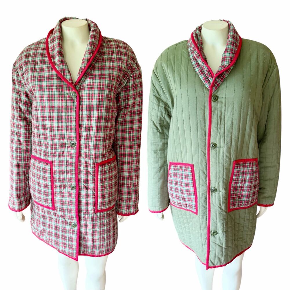 The Great The Reversible Mountain Puffer Plaid Jacket Small / 1 Green Red Plaid